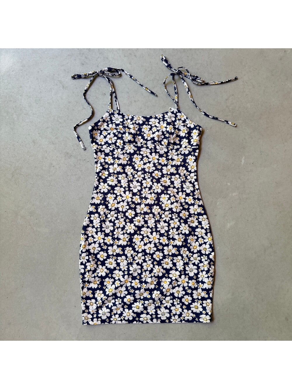 Floral Mini Dress with Tie Straps Blue and White Fall Autumn Dress